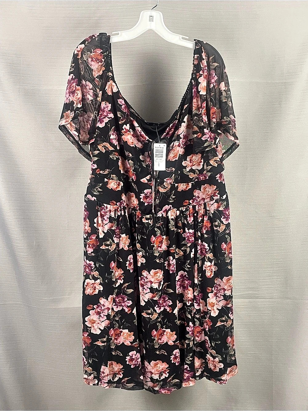 Torrid NWT Mini Mesh Flutter Sleeve Dress Aura Floral Black Sz 6 (6X/30)